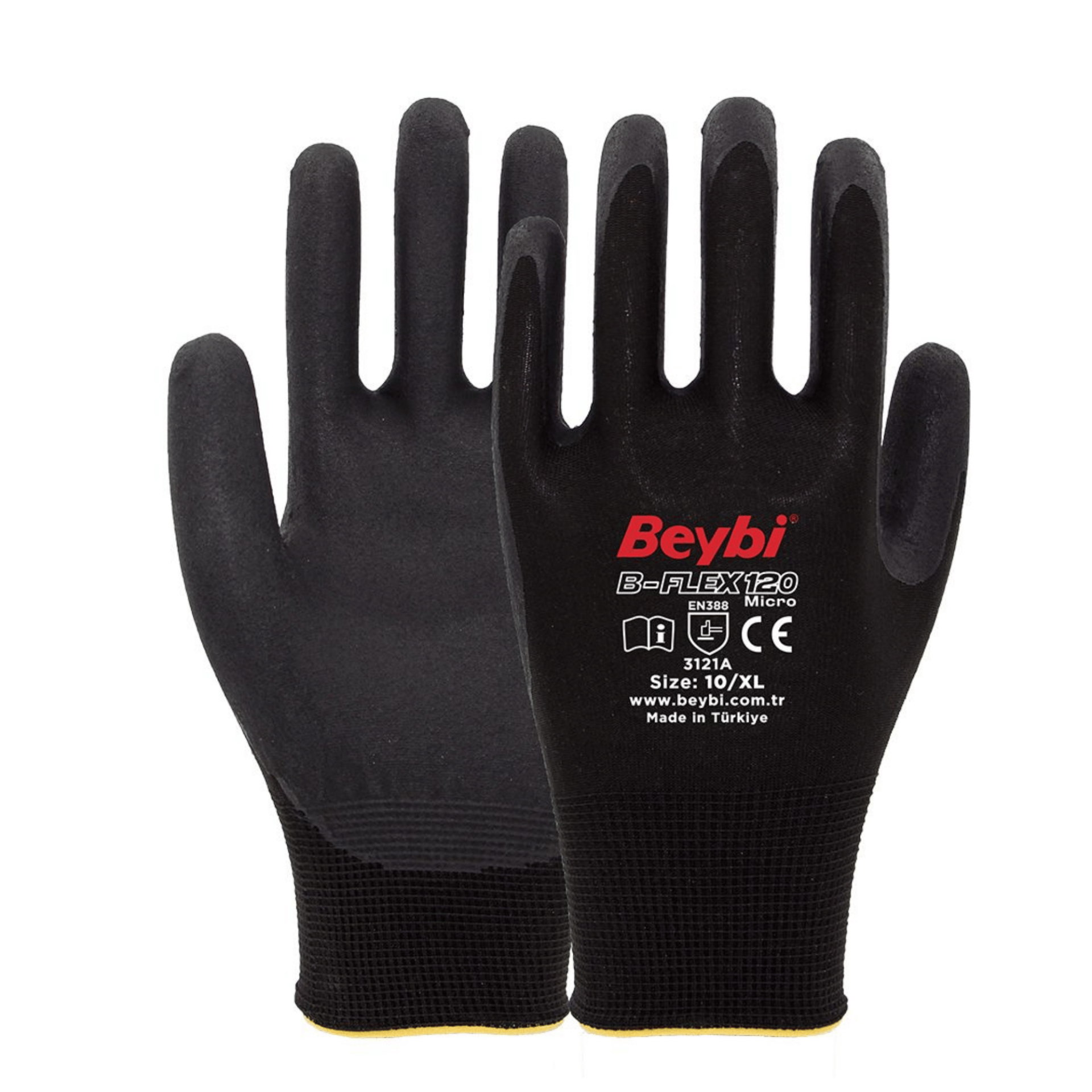 Beybi B-Flex 120 Micro 1/2 Mikro Köpük Nitril Kaplı Likralı Polyester Örgü Astar 15G A kesilme Dirençli İş Eldiveni EN388 3121A