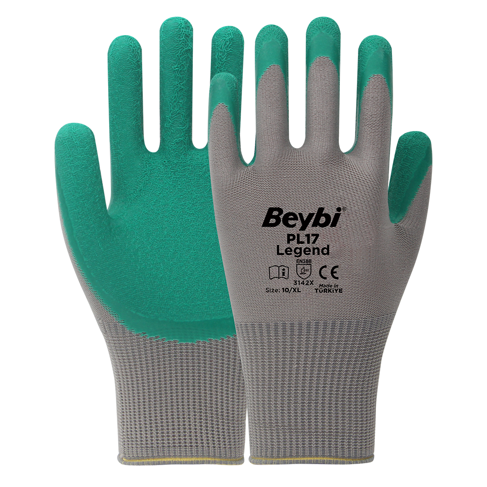 Beybi PL-17 LEGEND-Y 1/2 Crinkle Lateks Kaplı Kaplı Polyester Örme Astar  İş Eldiveni EN388 3142X