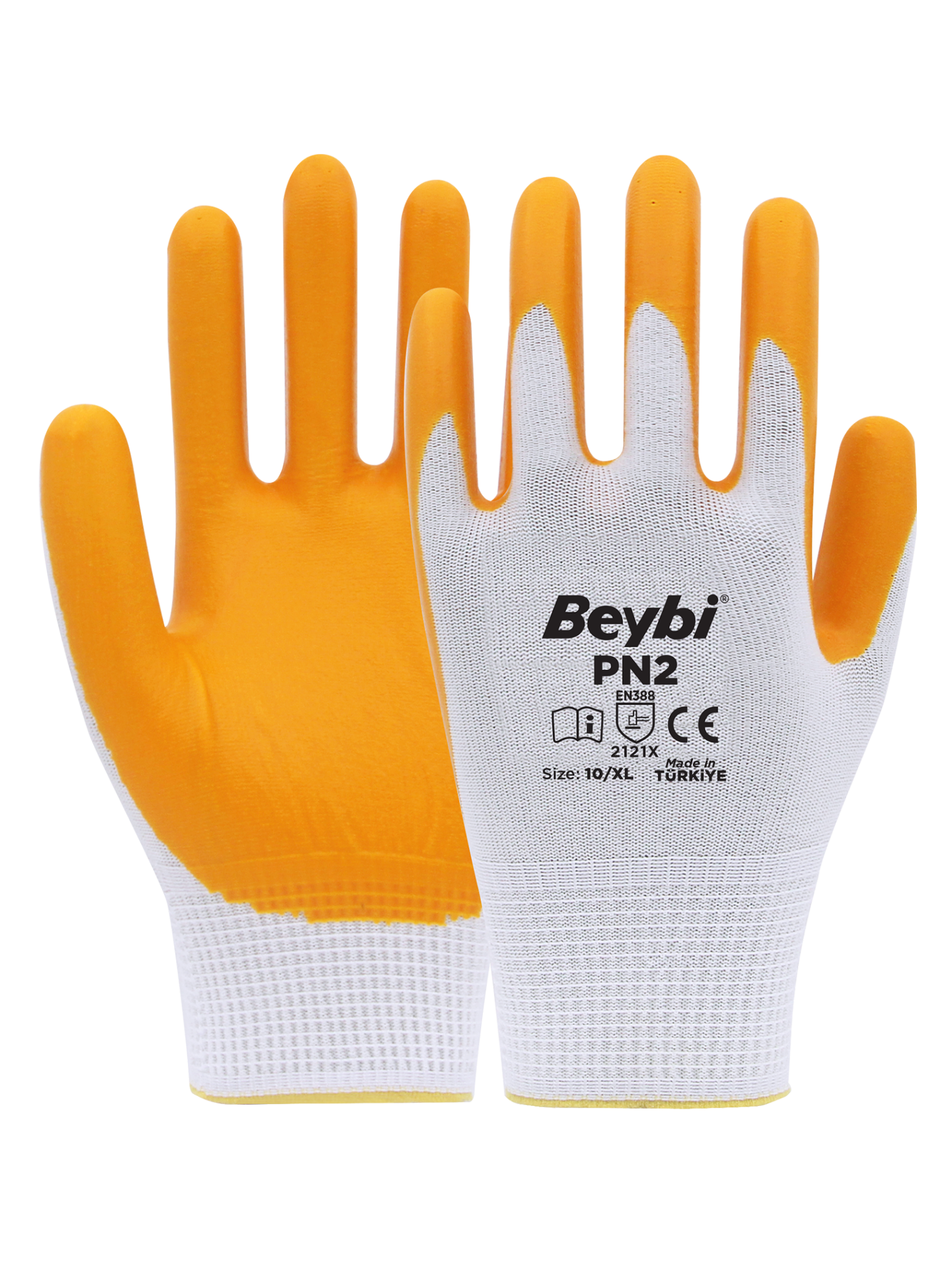 Beybi PN2 1/2 Sarı Nitril Kaplı Polyester Astarlı İş Eldiveni EN 388 2121X